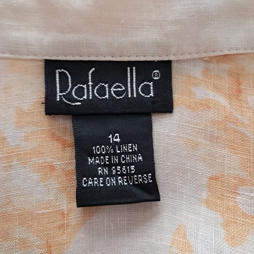 Vintage Rafaella 14 100% Linen Blouse Cream Yellow Floral Button Front Pintuck - Picture 8 of 8